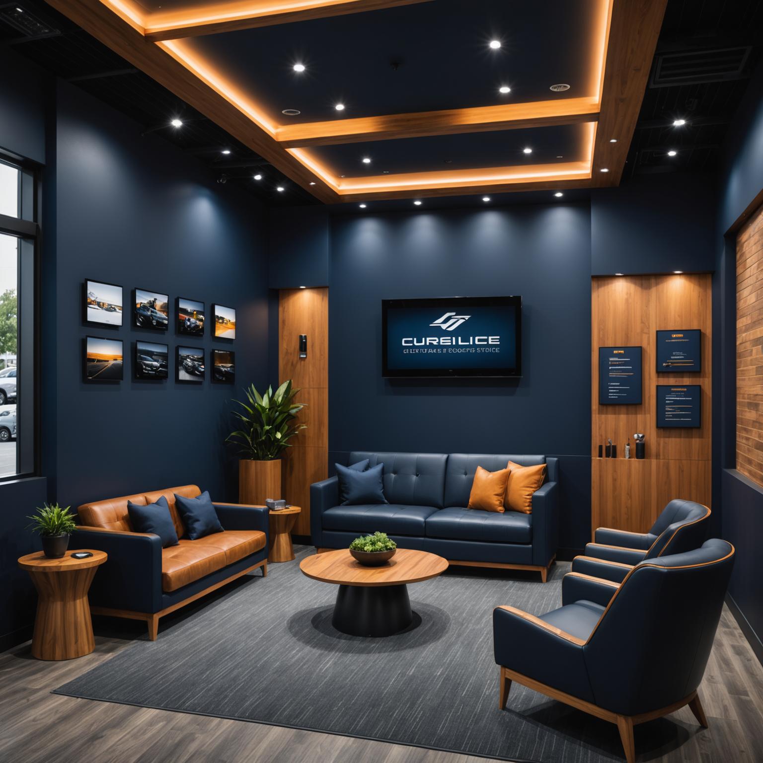 Customer lounge with a screen showing diagnostics