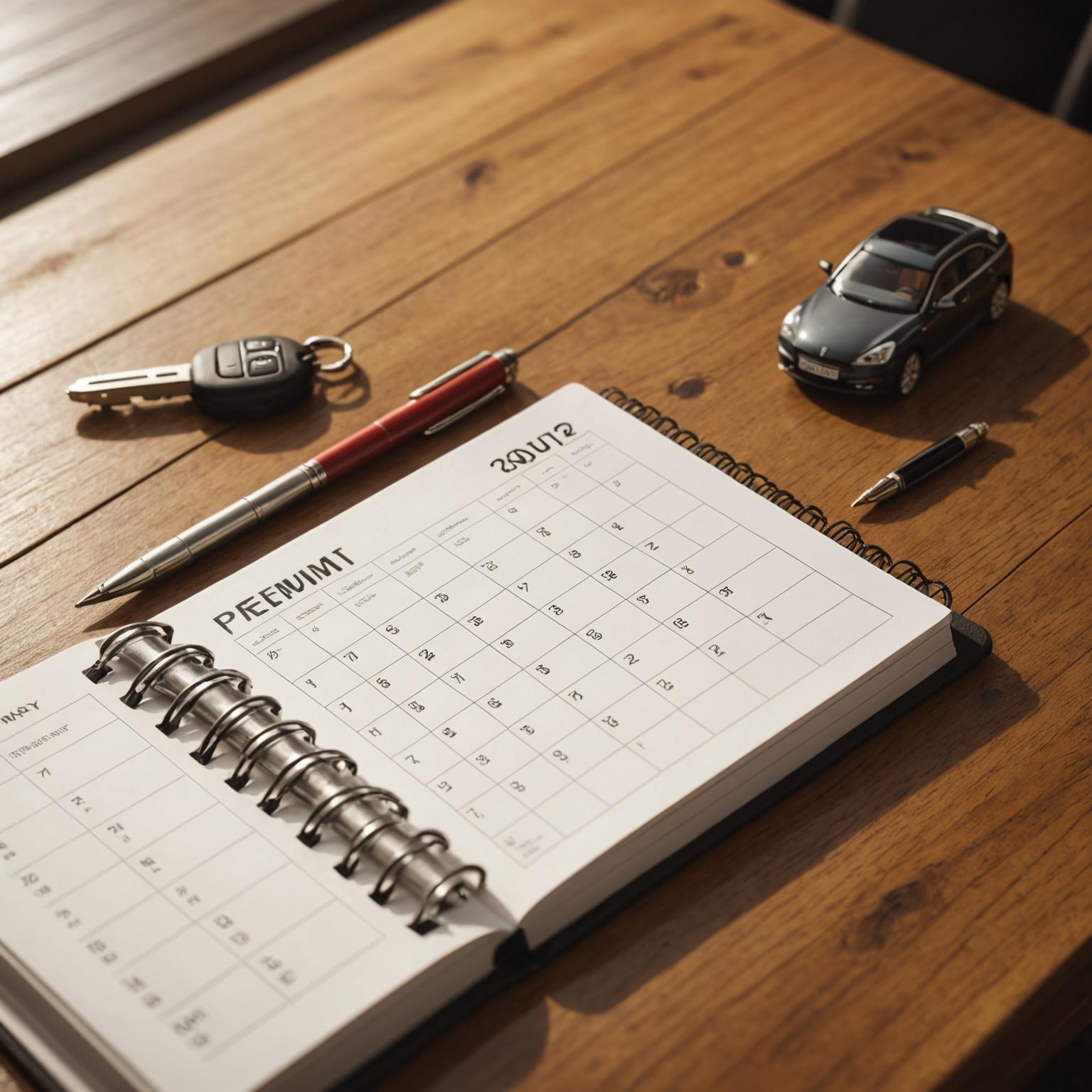 Planner notebook with car keys